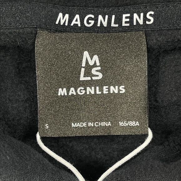 Magnlens Cropped Hoodie Women's Small Black Cotton Stretch Ribbed Logo Pullover - Picture 7 of 13
